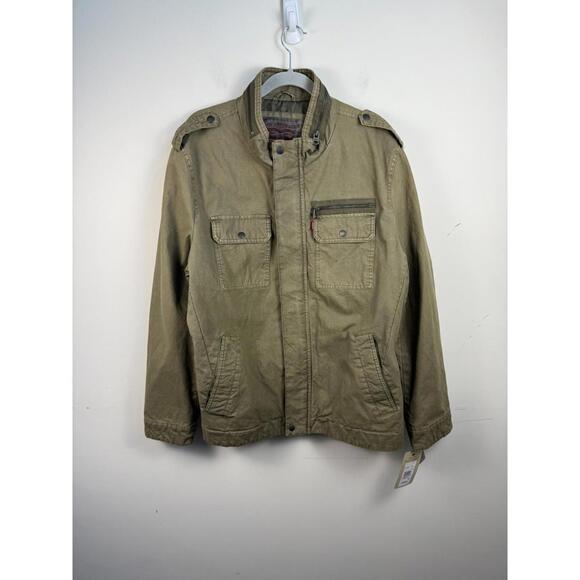 *NWT* Levi's Men's Washed Cotton Military Field Biker Jacket XL Olive Green - Picture 1 of 7